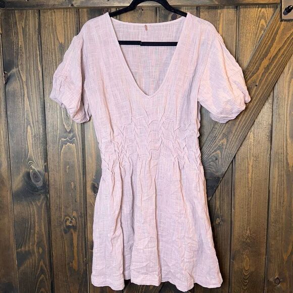 FREE PEOPLE One Of A Kind Mini Shirred V Neck Dress - Picture 3 of 6
